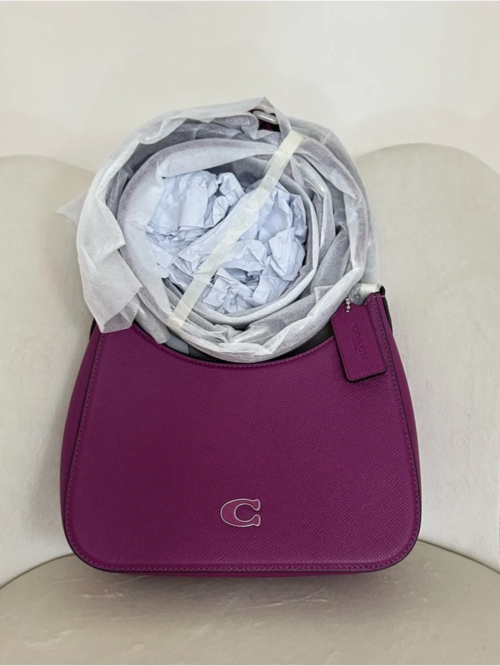Coach Deep Plum Hobo Crossbody Bag Crossgrain Leather 3 Straps - Picture 3 of 12